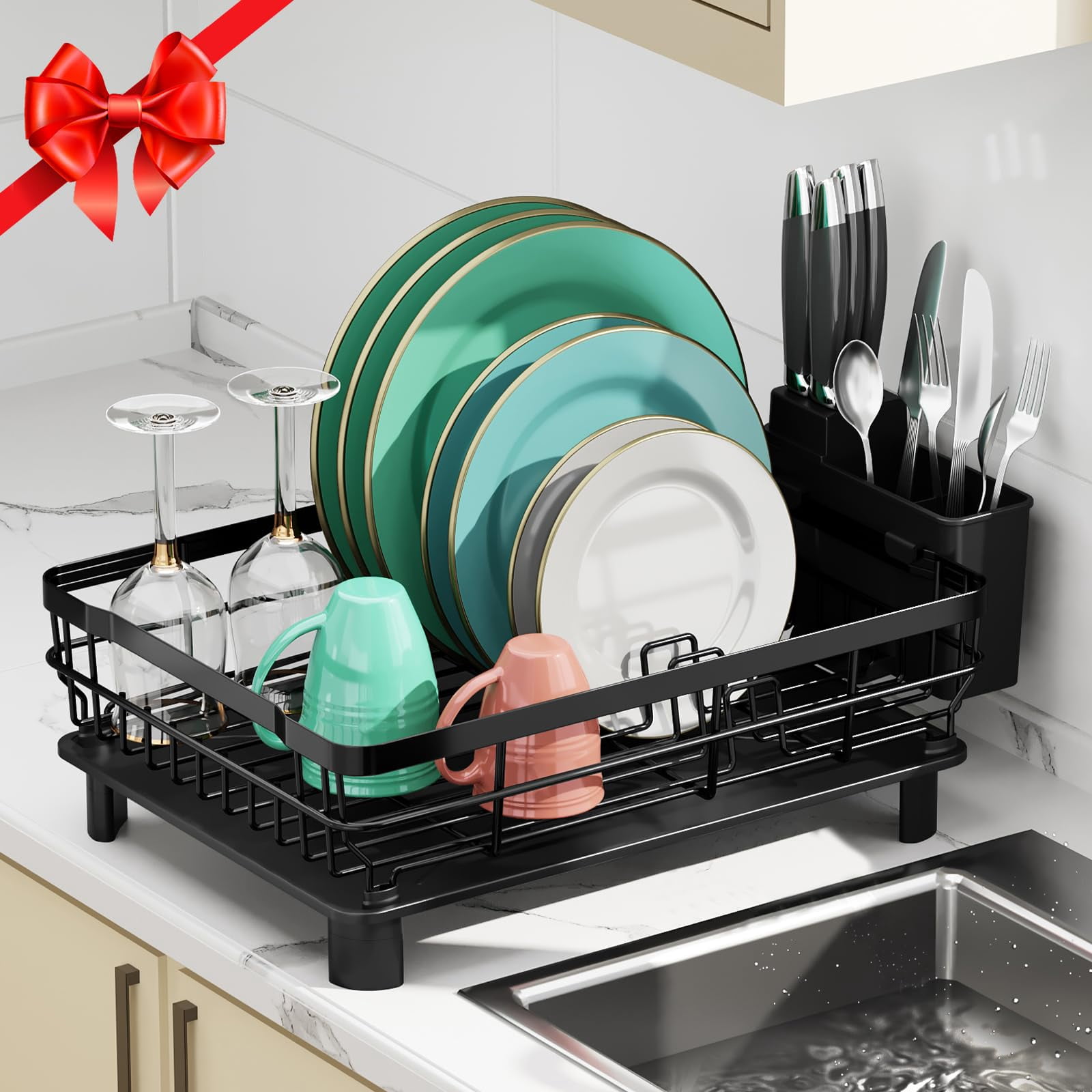 Dish Drying Rack  Stainless Steel Racks For Kitchen Counter Drainer With Removable Utensil Holder Drainboard (black 13''w X 17''l)