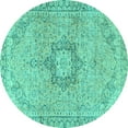 thumbnail image 1 of Ahgly Company Machine Washable Indoor Round Persian Turquoise Blue Traditional Area Rugs, 4' Round, 1 of 4