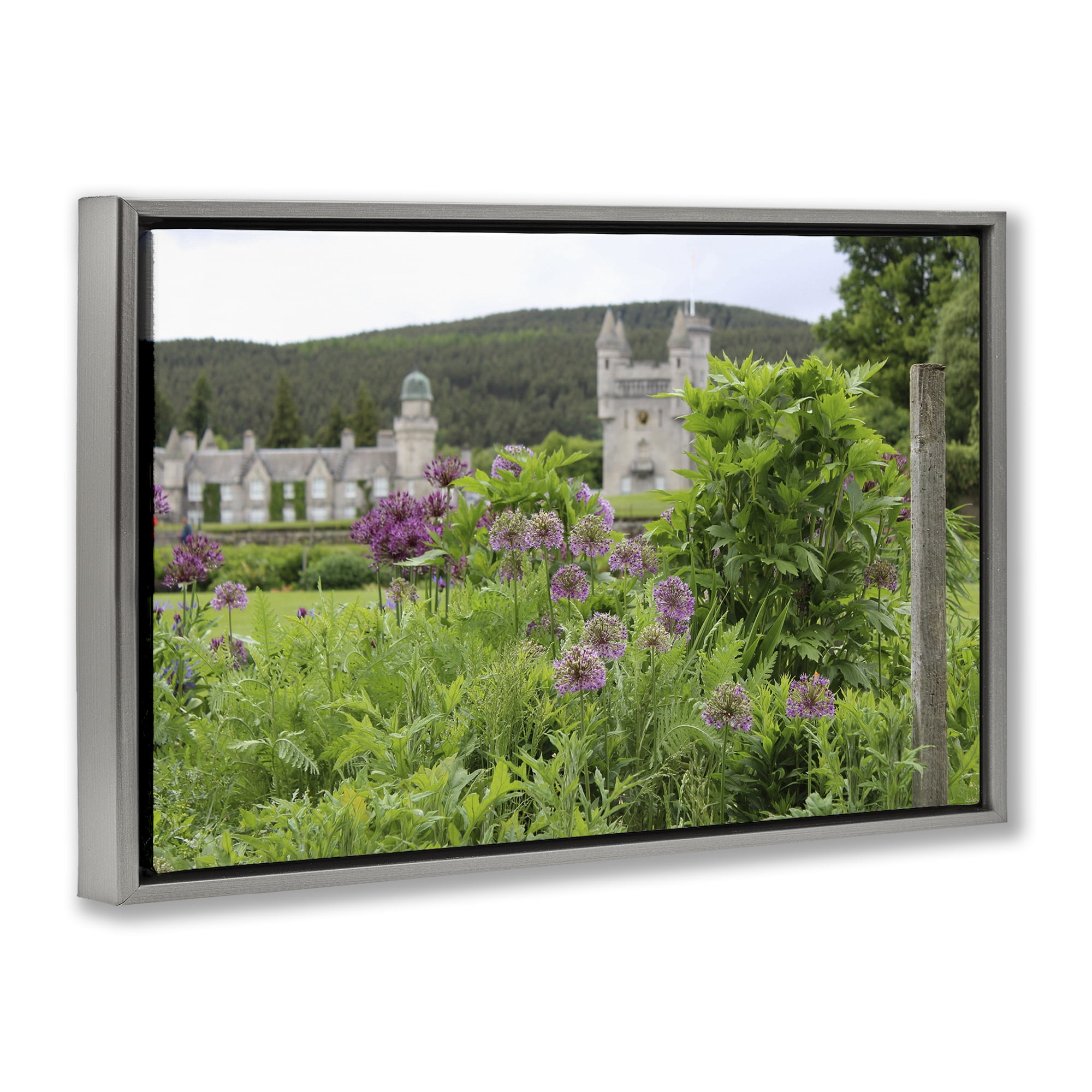 Stupell Industries Distant Castle View Landscape & Nature Photography Gray Floater Framed Canvas Art Print Wall Art, 31 x 21