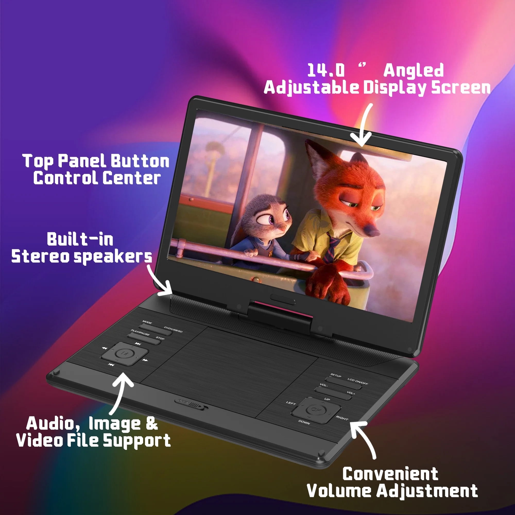 FlCHT DO36 CDとDVD 16.9'' Rechargeable Portable DVD Player for Car