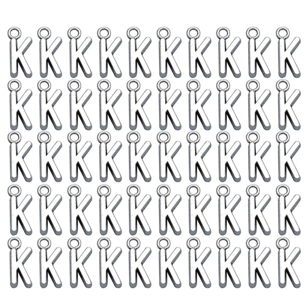 50pcs alfabeto inglés K colgante encantos de aleación accesorios de fabricación de joyas de bricolaje para collar pulsera (plata antigua)