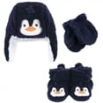 thumbnail image 2 of Hudson Baby Toddler 6pc Trapper Hat, Mitten and Bootie Set, Navy Penguin Reindeer, 18-24 Months, 2 of 3