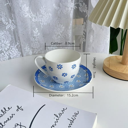 

Cutelife Ins Small Daisy Blue Ceramic Coasters Decorative Drinking Tea Coffee Cup Set Cute Reusable Breakfast Milk Latte Cups