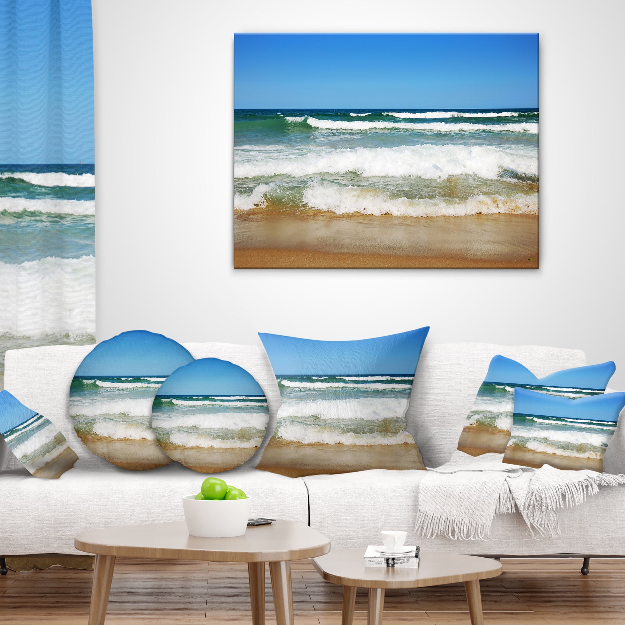 Designart Beautiful Empty Beach under Blue Sky - Seashore Throw Pillow - 12x20