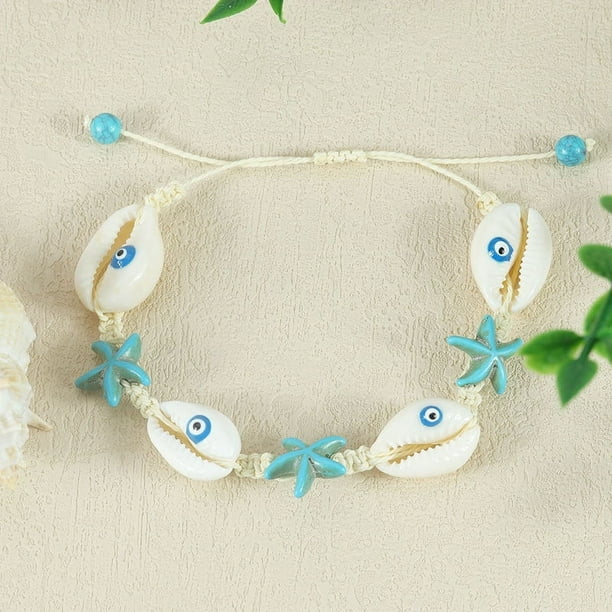 Nvzi Pulsera Bohemia Pulsera de Tortuga Marina Pulsera de Estrella de Mar Pulsera de Concha Tejida a Mano Pulsera de Playa Pulsera de Playa de Verano Estilo E