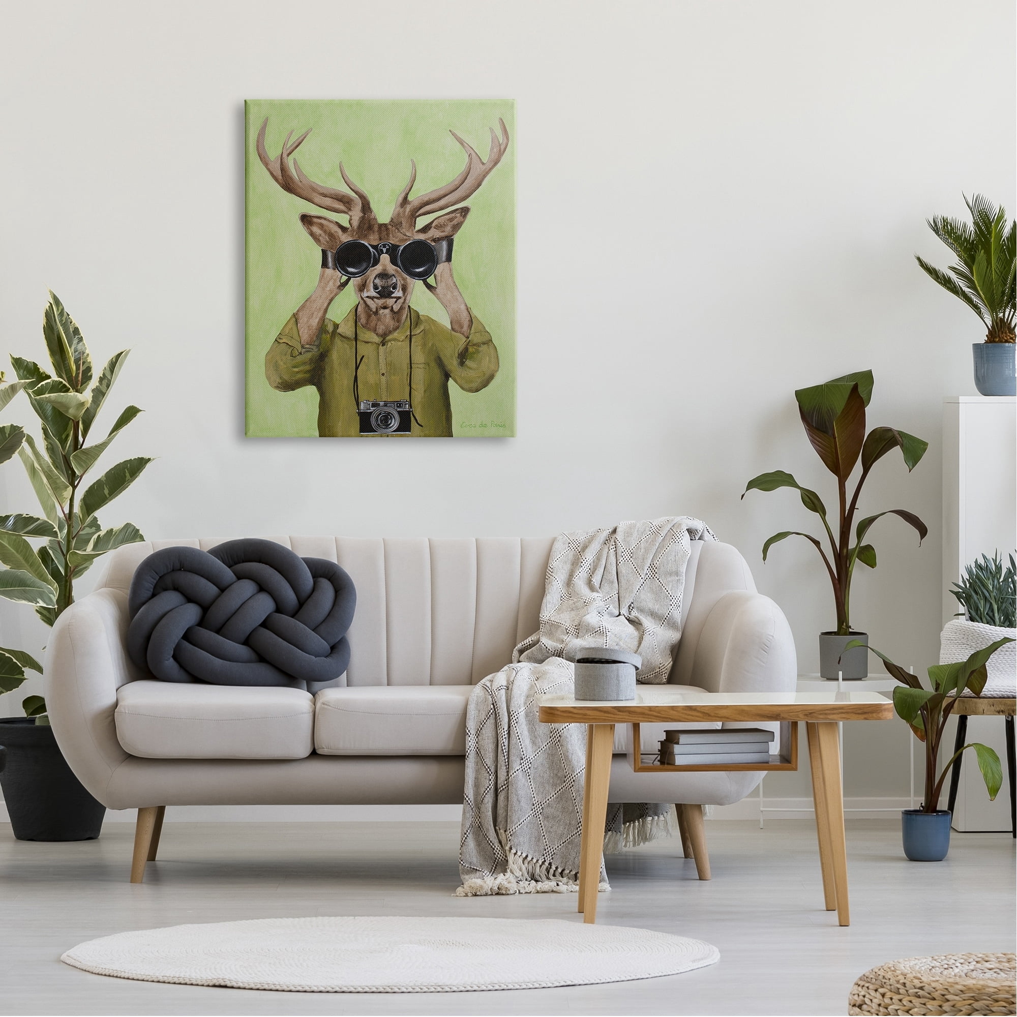 Stupell Industries Funny Cute Deer Binoculars Camera Painting Green Background Gallery-Wrapped Canvas Print Wall Art, 30x40, by Coco de Paris
