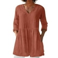 thumbnail image 2 of Baberdicy Women's V Neck T Shirts 3/4 Sleeve Solid Color Cotton Casual Summer Tees Tunic Length, Watermelon Red Xl, 2 of 5