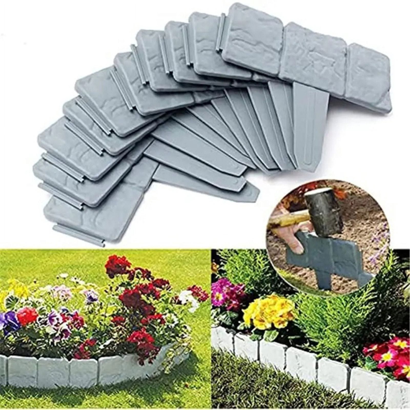 40PCS Garden Fence Imitation Stone Plant Support Stake Outdoor Landscape Edging Decorative Border,C