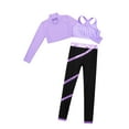 thumbnail image 3 of CHICTRY Kids Girls Sports Suit Solid Color Long Sleeves Crop Top Vest Metallic Striped Pants Athletic Outfit Set Gym Suit Purple 10, 3 of 5