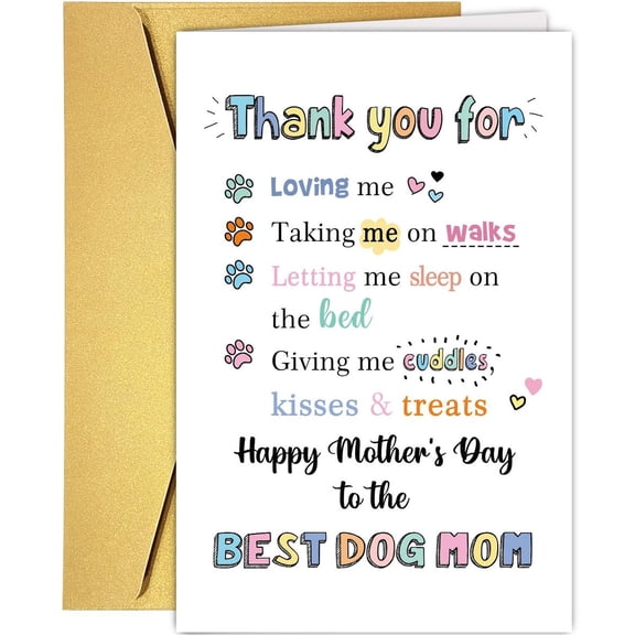 Thank You Dog Mom Card - Perfect Mother's Day Card for Pet Owners with Heartfelt Message & Gold Envelope - Ideal Gift for Dog Mamas