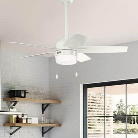 Restored Hunter Fan 44 inch Fresh White Indoor Ceiling Fan with Light and Pull Chain for Bedroom, Living Room, Office, Basement, Kitchen (Refurbished)
