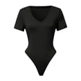thumbnail image 5 of TAIAOJING Women's Summer Wide Leg Jumpsuits Casual Tight Solid Color V Neck Short Sleeved Bodysuit, 5 of 5