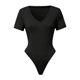 thumbnail image 2 of Gibobby Mono Ajustado de Verano Body de manga corta con cuello en V de color sólido ajustado sexy informal para mujer(Negro， XL), 2 of 4