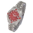 thumbnail image 3 of Women's Diamond & Gem Pave Fashion Rolly Timepiece - Colorful Dial w/Date and w/Matching Baguette Bling on Watch Trim - Look Like Da Bomb, When You Dance, Aye! - ST10415 Silver Blood Red, 3 of 3