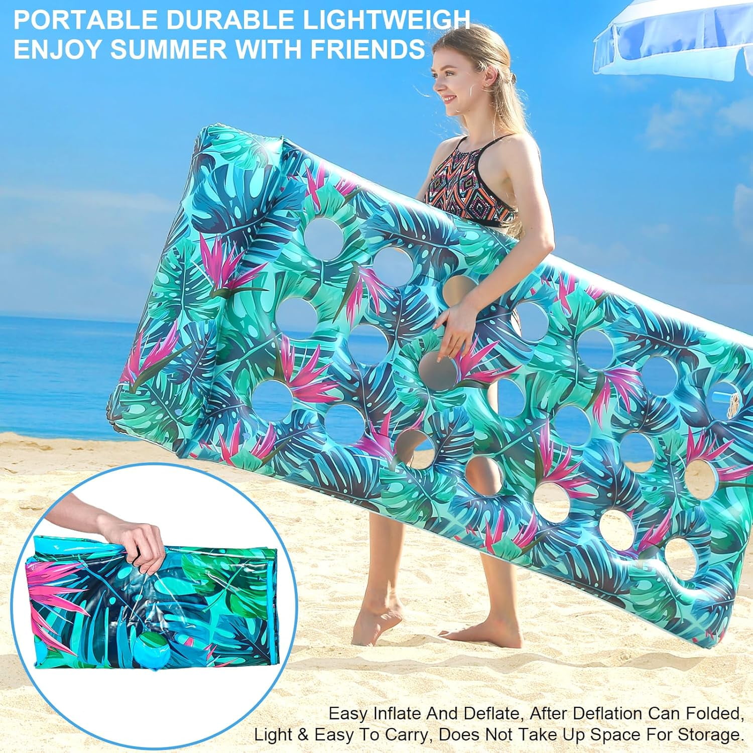 Inflatable Pool Floats Adult Heavy Duty, 74X34in Oversized Pool Float Lounger Floating Chair Raft with Headrest Cup Holder, Cooling Pool Lounge Lake Lounge Tanning Floats Summer Beach Outdoor