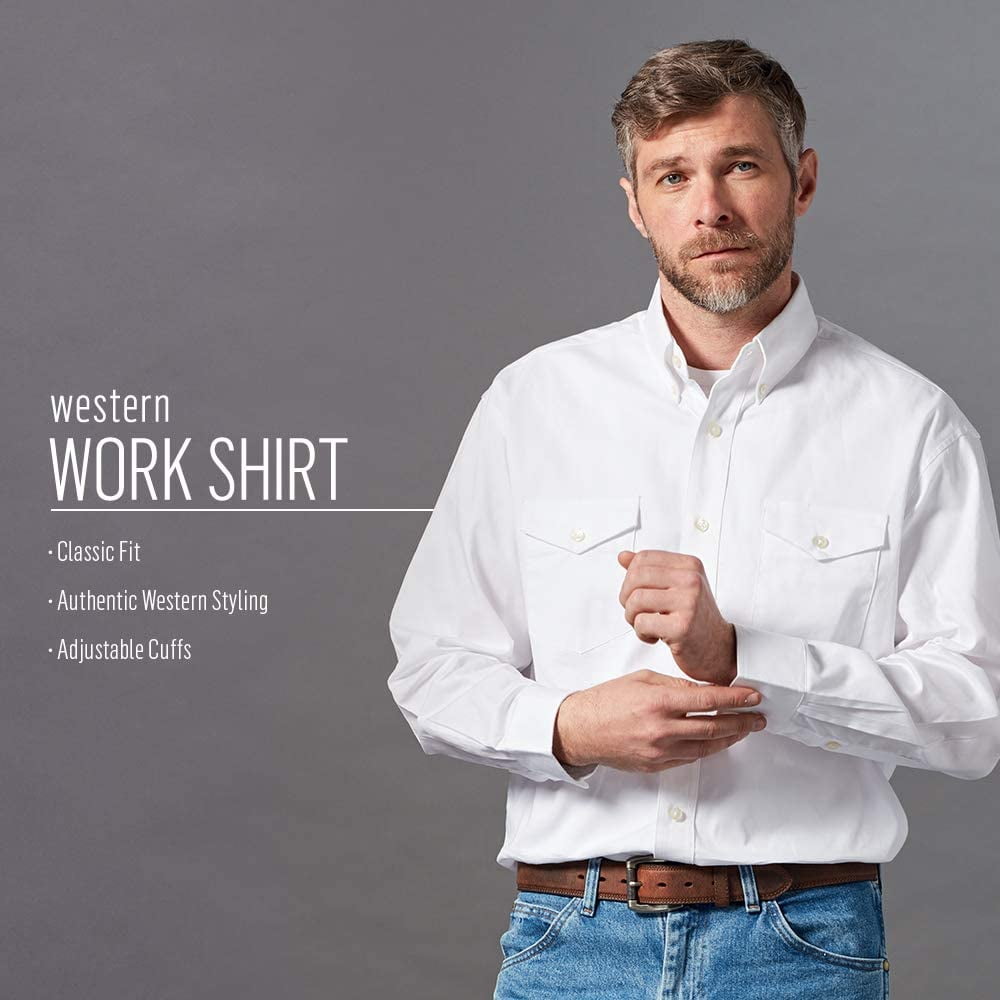 Wrangler Men's Long Sleeve Western Button Down Lightweight Solid Twill Shirt