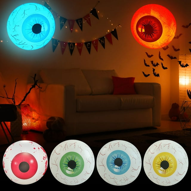 Ojo Inflable de Halloween de 60 Cm con Luces Led Que Cambian de Color | Decoración para Fiestas | Material de Pvc | Control Remoto | Uso Interior/Exterior | 1 Unidad