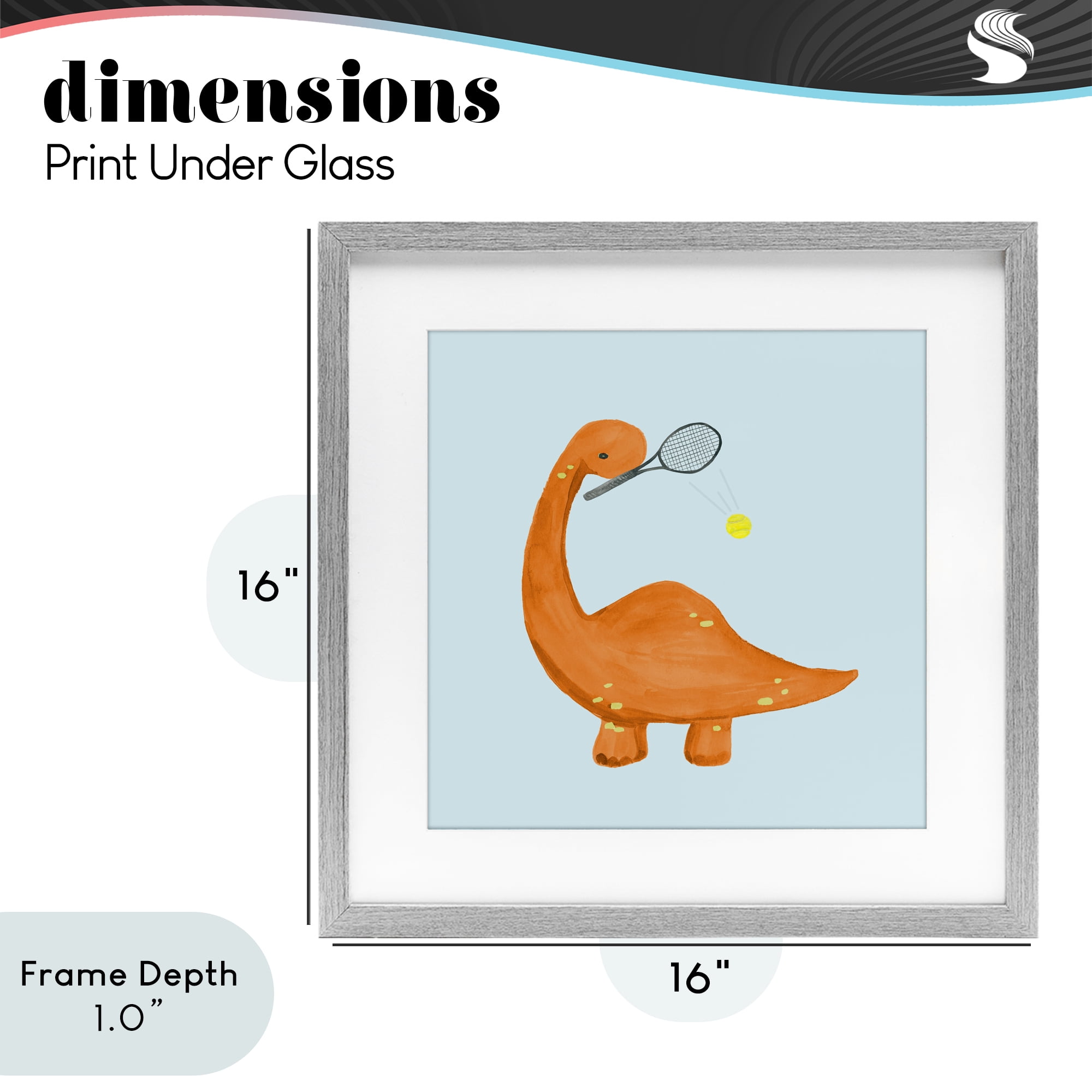 Stupell Industries Baby Dino Playing Tennis Gray Framed Print Under Glass, design by Lucille Price