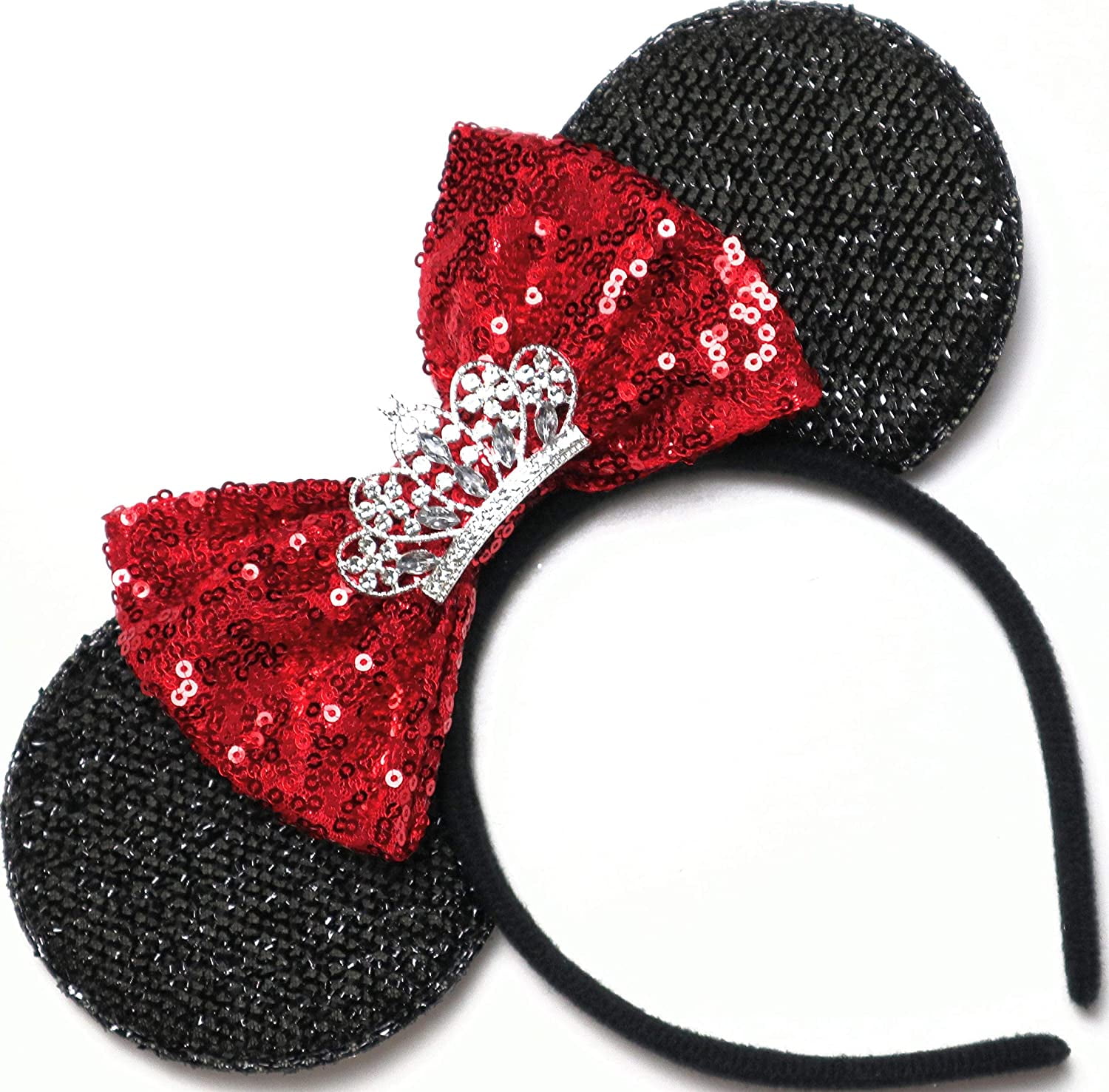 Disney Park Minnie Mouse Ears Mickey Party Red Bow Sequins Festival Cos Headband 