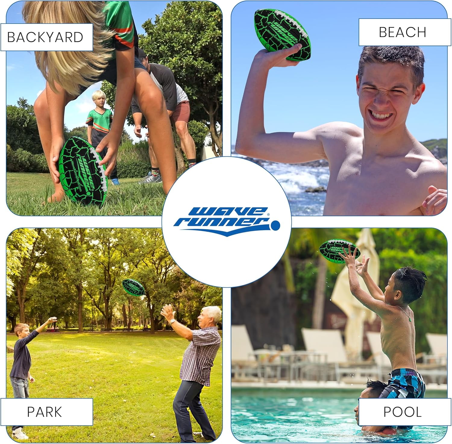 Wave Runner Grip It Waterproof Junior Size Football, 9.25-Inch, Durable Double-Laced, Ideal for Beach, Pool, and Outdoor Games Multicolor