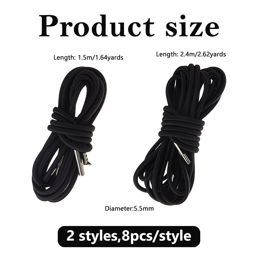 16Pcs 2 Sizes Replacement Cord Gravity Chair Black Elastic Cords Bungee Shock Cords Stretch String Cord