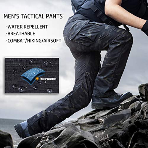 NAVEKULL Mens Outdoor Tactical Pants Rip Stop Lightweight Waterproof Military Combat Cargo Work Hiking Pants 