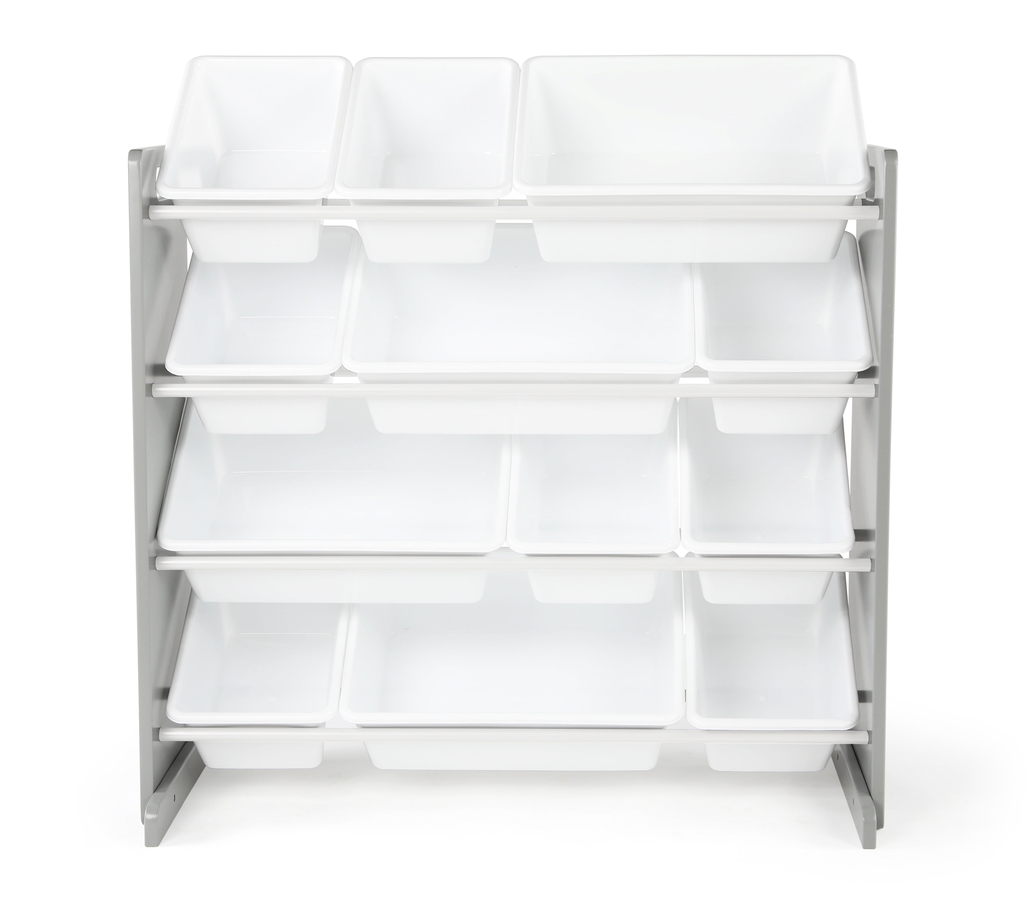 Slate Toy Storage Organizer with 12 Storage Bins, Grey Wood Grain/White