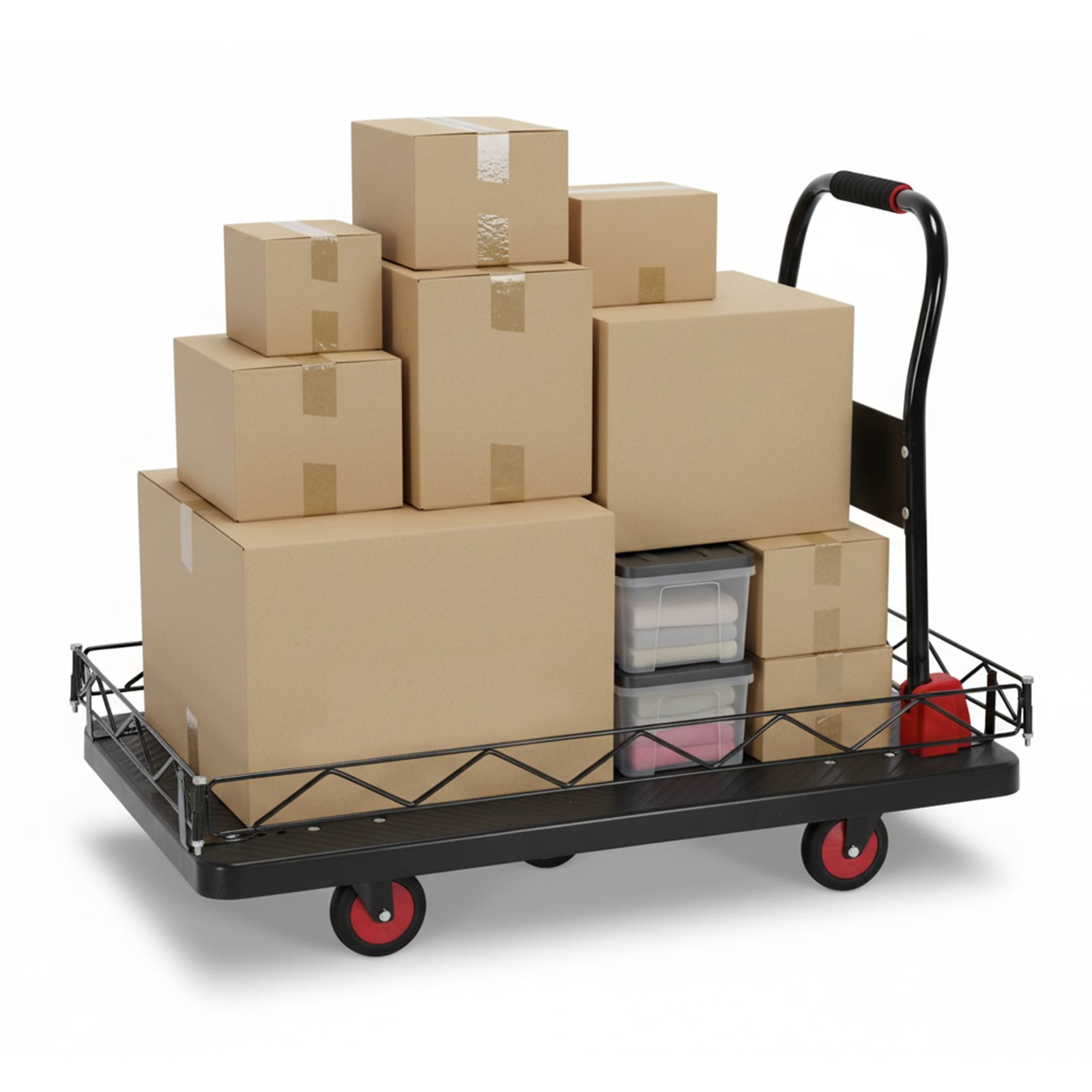 Qiyester Platform Truck Foldable 2 in 1 Large Push Cart Dolly Flat Hand Trucks with Detachable Steel Wire Fence Wheels 2000 LBS Capacity for Gardens, Warehouses, Workshops
