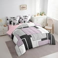 thumbnail image 3 of Castle Fairy Teens Geometric Stripes 7-Piece Twin Bedding Sets,Minimalism Rectangle Bedding Comforter Set,Grey Purple Breathable Sheet Sets,Luxury Bedroom Decor, 3 of 8