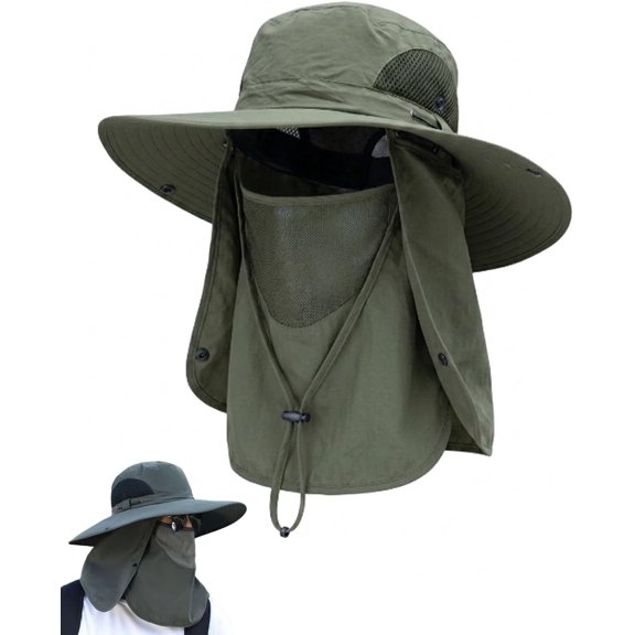 Mens Sun Hat with Neck Flap & Face Cover UPF 50 Ultimate 360° All Terrain UV Protection Wide Brim Bucket Hats Hiking Fishing