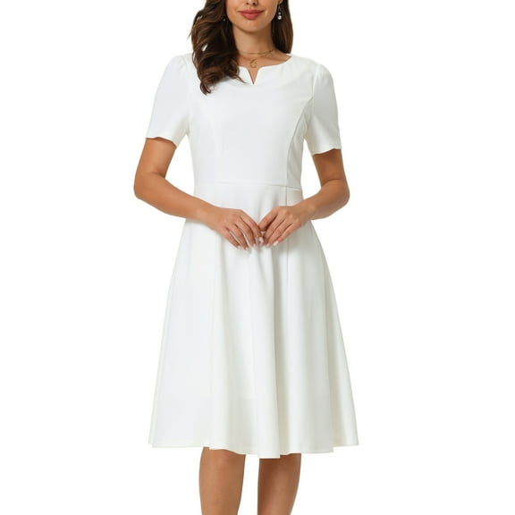 INSPIRE CHIC Women's Office Dresses Split Neck Short Sleeve Work A-Line Dress