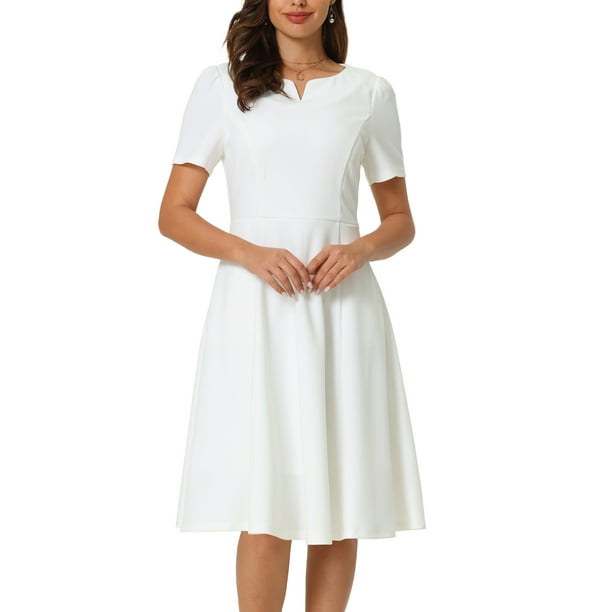 Vestidos de trabajo para mujeres INSPIRE CHIC con escote en V y mangas cortas, vestido A-line blanco XL