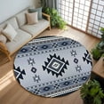 thumbnail image 3 of 7ft Round Rug, Blue Aztec Non-Skid Rubber Backing Large Area Rugs - Living Room Bedroom Home Office, Boho Southwest Farmhouse Ethnic Motifs Indoor Floor Mat Carpets Washable Rug, 3 of 9