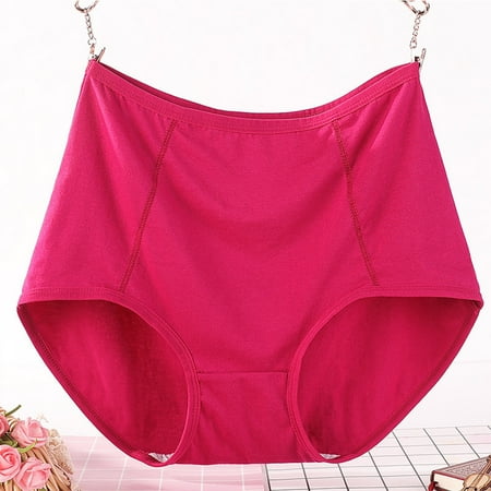 Xunlbb Women s Plus Size Panties  Women s Solid Plus Size Underwear High Waist Leak Proof Cotton Crotch Shorts Underwear Panties (Hot Pink 4XL) on Clearance