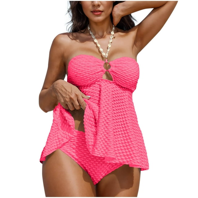 Ohufall Women's Swimsuit Set Halter Tankini Top with High Waisted Full Coverage Bottom Two Piece Bathing Suit