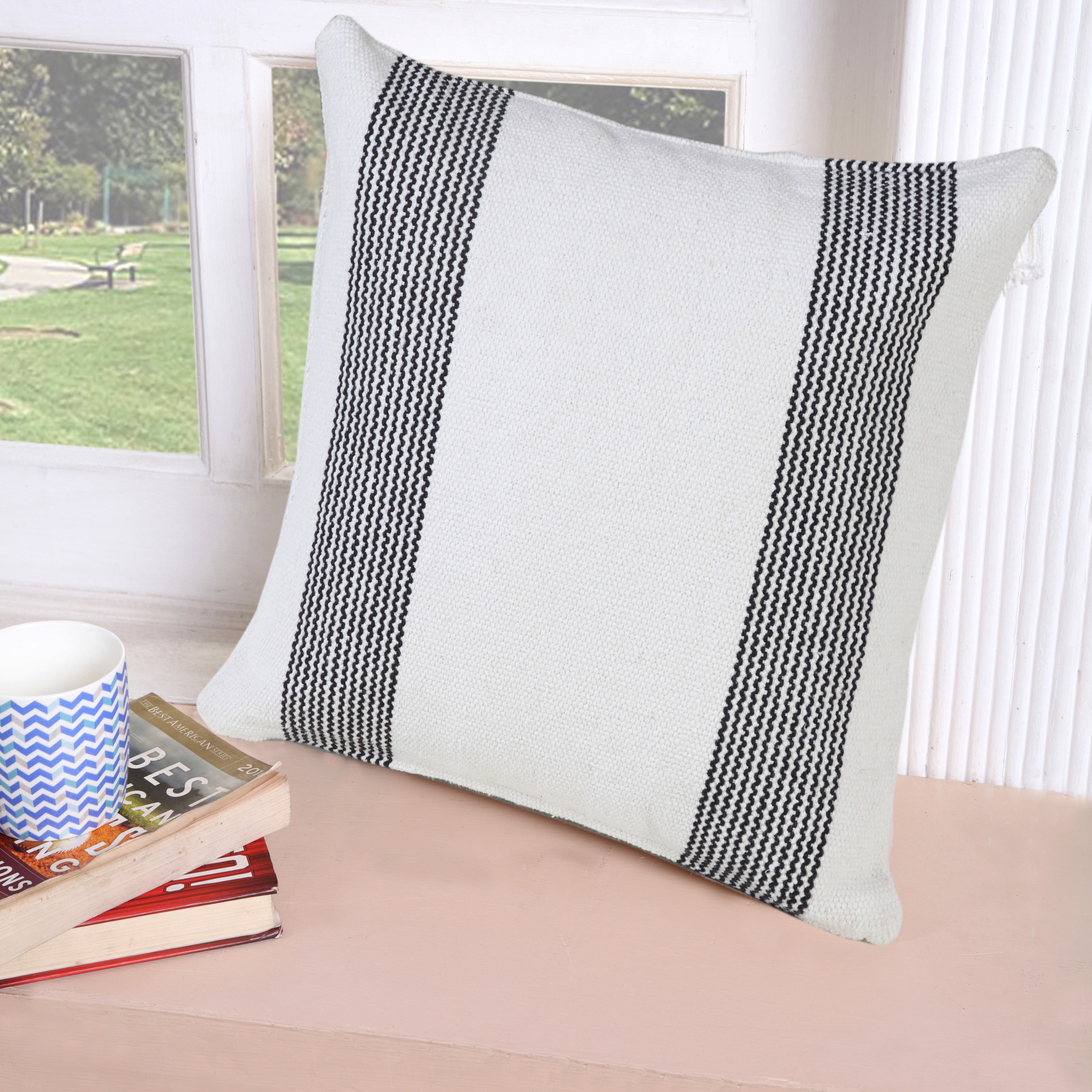 Ox Bay Cassidy Black/White Striped Cotton Adult Decorative Throw Pillow