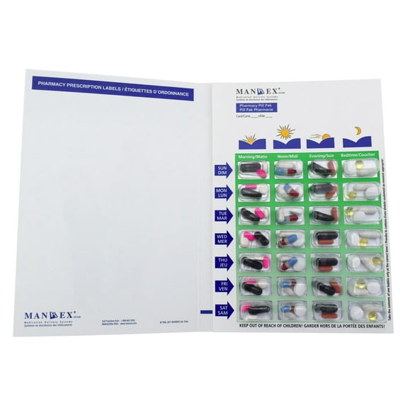 Pill Pak Tri Fold Kit 4X a Day Weekly Pharmacy Blister 5 Pack, Regular