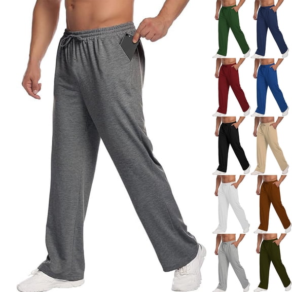 Men's Lightweight Sweatpants Open Bottom Drawstring Sweat Pants Straight Leg Gym Fall Lounge Pants with Pockets, M