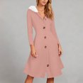 thumbnail image 3 of Women's Cardigan Dress Hooded Dress Longline Knit Fleece Trim Solid Color Casual Winter Dress for Loungewear Holiday,Pink,L, 3 of 7