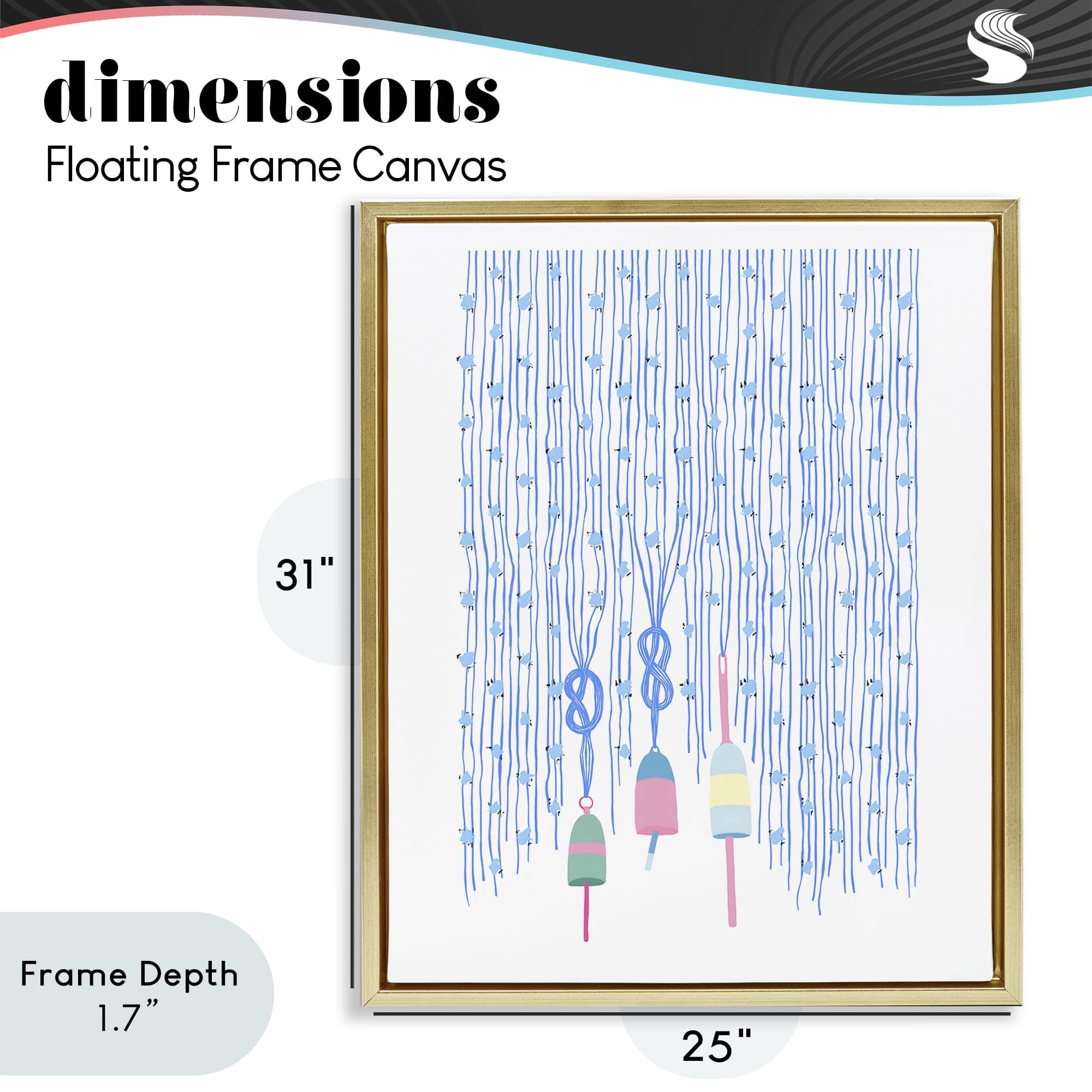 Stupell Industries Hanging Buoys on Ropes Gold Framed Floater Canvas Wall Art, design by Melissa Tilley