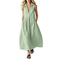 thumbnail image 2 of Women's Cotton Sleeveless Shirt Dress Collared Button Down Solid Color Casual Long Maxi Dress with Pockets Mint Green S(S), 2 of 6