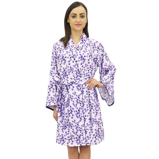 Bimba Kimono Imprimé Feuille pour Femmes Robe Manches Longues en Coton Popeline - 14