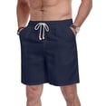 thumbnail image 5 of GIRUNS Men's Linen Shorts Casual Summer Beach Drawstring Elastic Waist Shorts with Pocket Navy Blue XL, 5 of 7