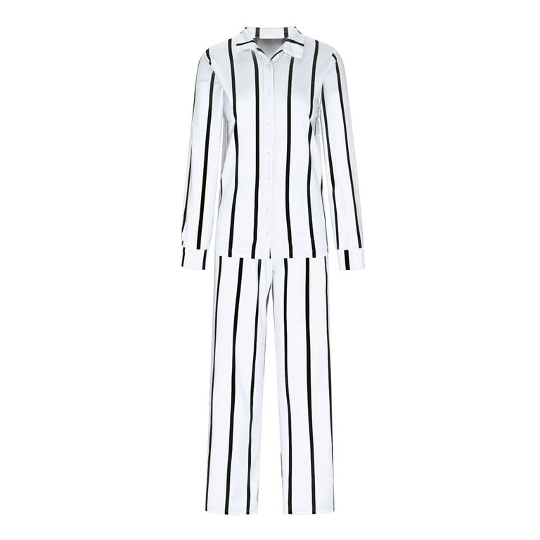 YWDJ 2 Piece Outfits for Women Dressy Plus Size 's Fall And Winter Casual  Stripe Long Sleeve Lapel Button Top Pocket Pants Two-Piece SetOrangeM 