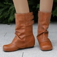 thumbnail image 6 of Woman Boots Flat Heel Round Toe Lace-Up Mid Calf Women's Flats Boots Fashion Casual Versatile Warm Fall Winter Comfortable Shoes for Women Yellow 6, 6 of 10