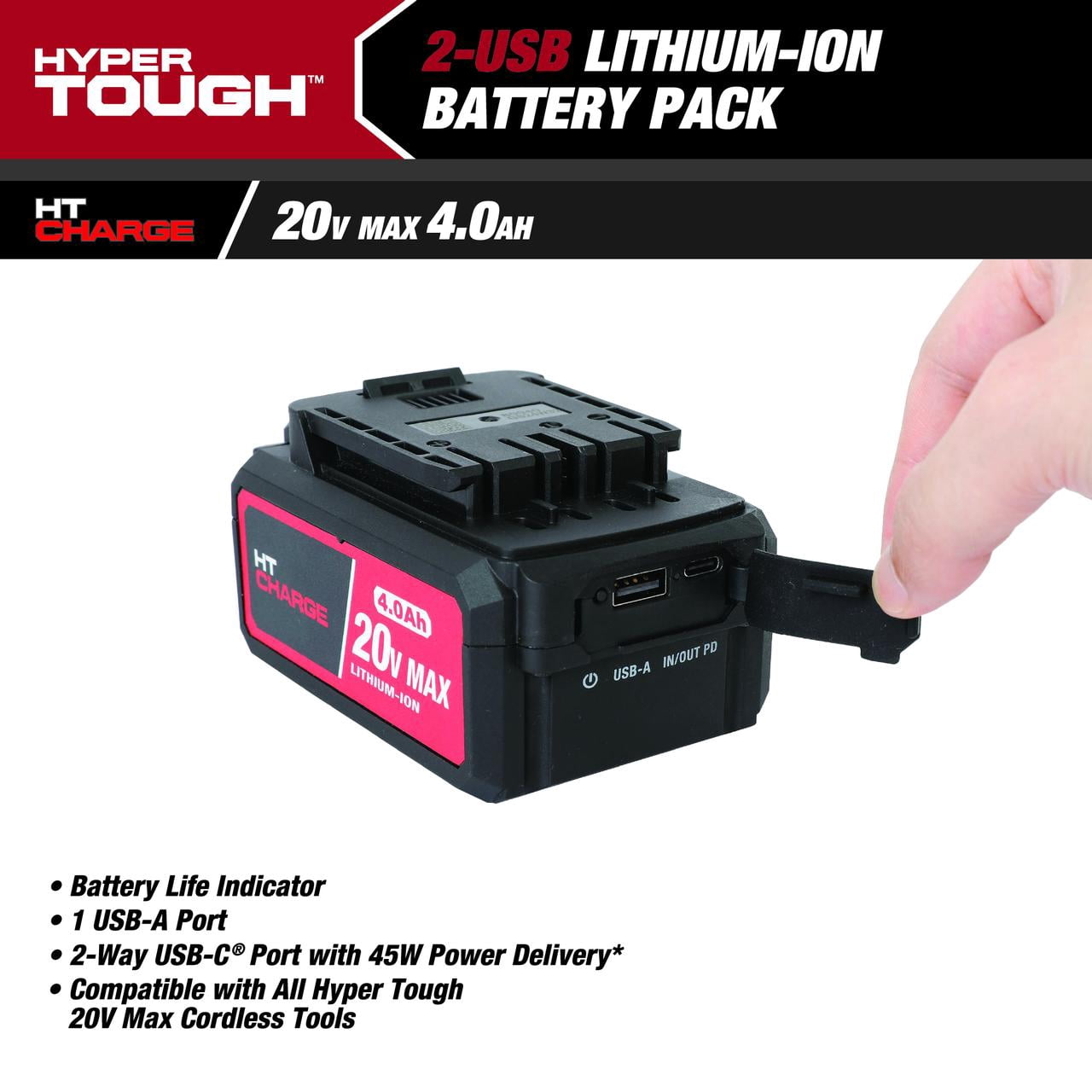 Hyper Tough 20V Lithium-Ion 4.0Ah Rechargeable Battery