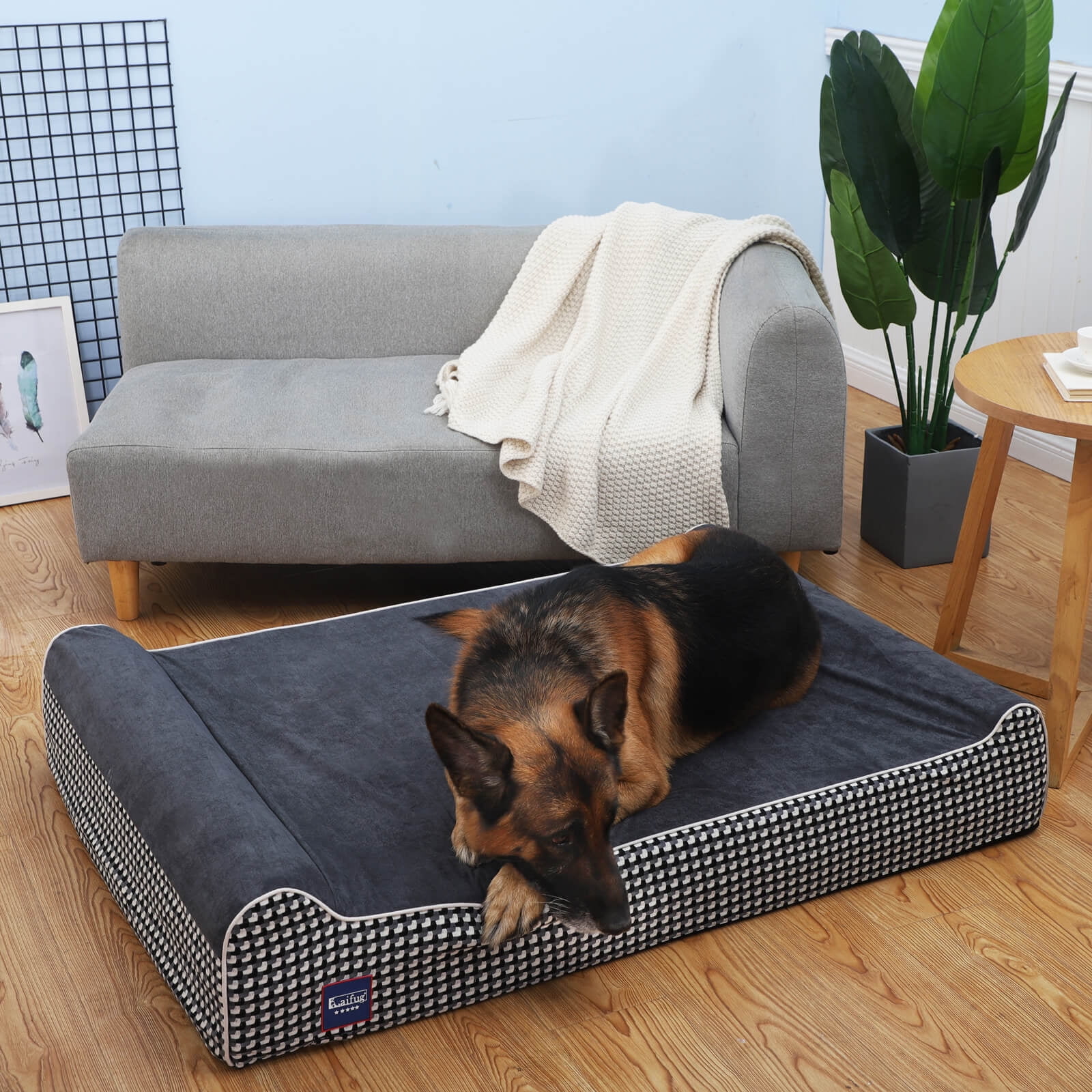 Laifug Extra Large Dog Bed with Orthopedic Memory Foam, Dog Pillow, Waterproof Liner & Washable Cover (Black，XL)