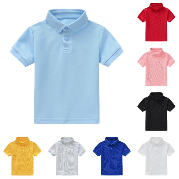 HCYSFG Boys Solid Color Polo Shirt Notch Neck Short Sleeve Two Button Placket Classic Casual School Uniform Top Summer Golf Tees