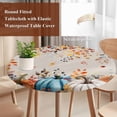 thumbnail image 4 of Orange Blue Fall Round Tablecloth, Fitted Table Cover with Elastic for 36"-44" Round Tables, Pumpkins Vintage Botanical Thanksgiving Table Cloth Outdoor Indoor Dinning Party Waterproof Tablecloths, 4 of 7