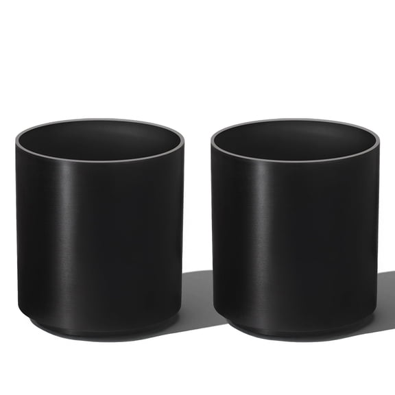 Vucunty Modern Planter Set of 2, Round Tall Plant Pots, 16 Inch, Vertical Black, Outdoor Indoor for Porch Patio Backyard